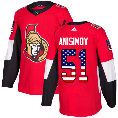 Adidas Ottawa Senators #51 Artem Anisimov Red Home Authentic USA Flag Stitched Youth NHL Jersey